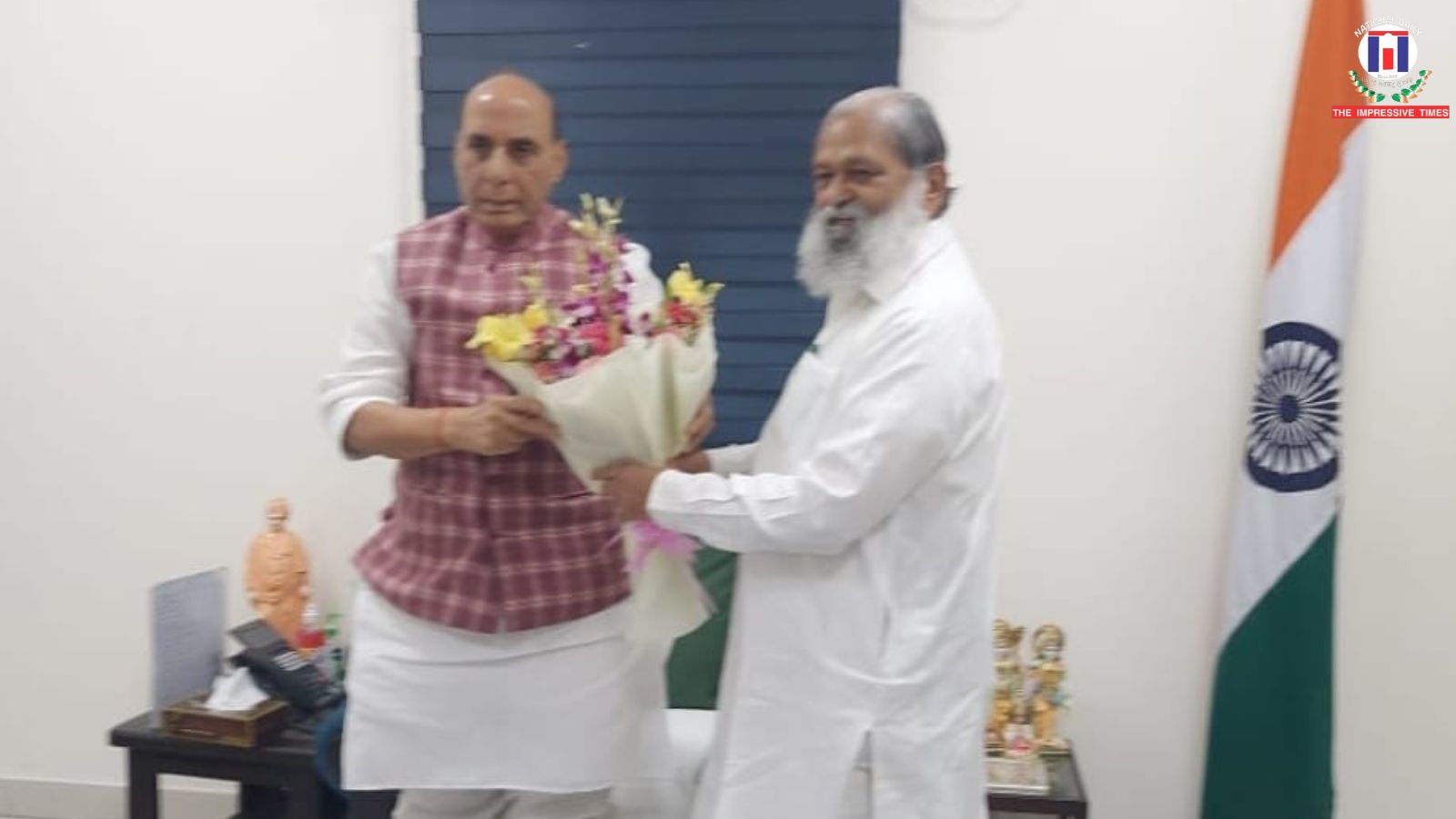 Haryana’s Energy, Transport and Labour Minister Anil Vij meets India’s Defence Minister Rajnath Singh
