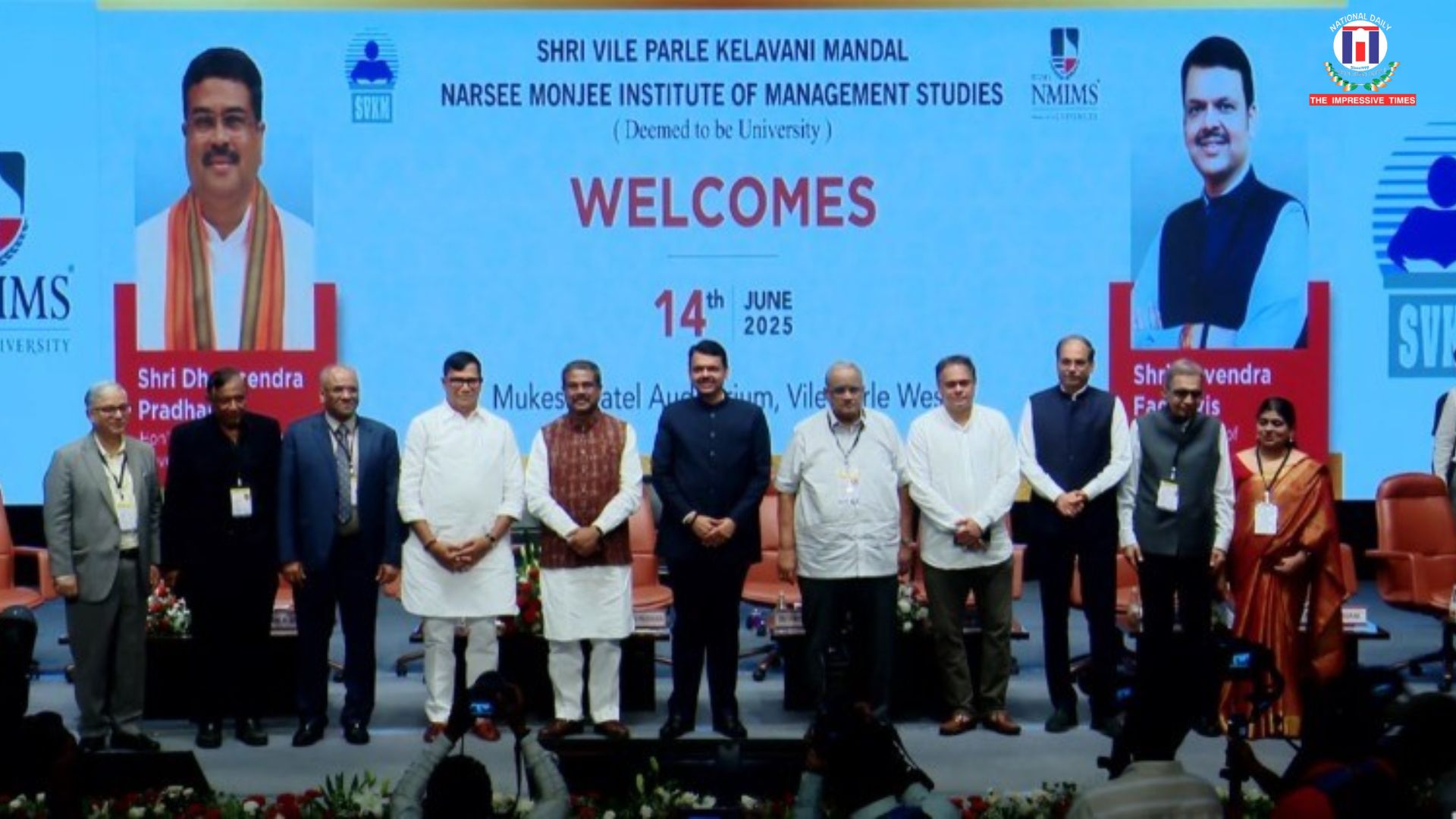Maharashtra CM Devendra Fadnavis and Union Education Minister Dharmendra Inaugurate State-of-the-Art NMIMS & Mukesh Patel Technology School Buildings in Mumbai