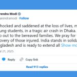 PM Modi Condoles Loss of Young Lives in Tragic Dhaka Air Crash; Assures India’s Support to Bangladesh