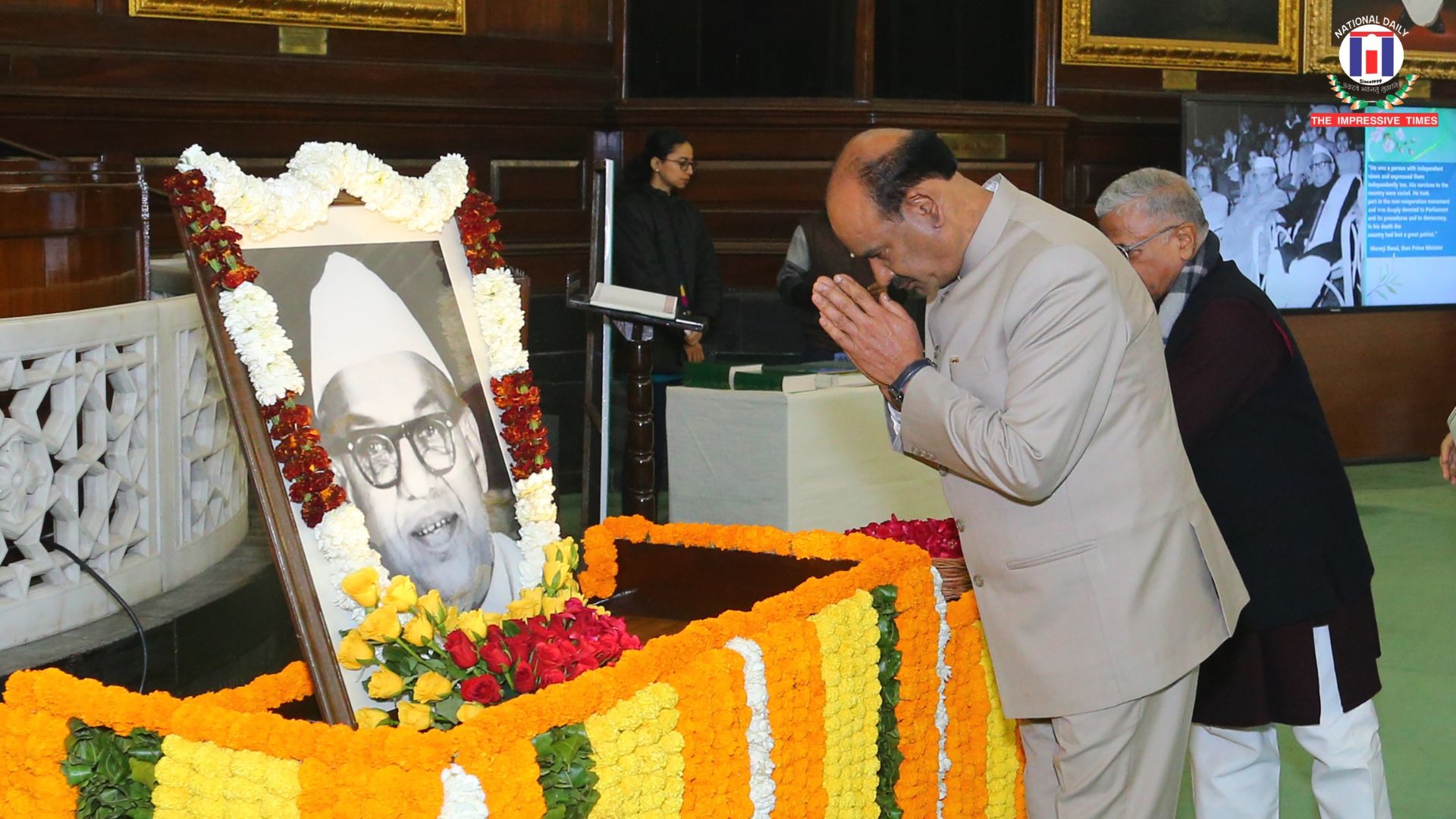 Lok Sabha Speaker Om Birla Pays Floral Tributes to Former Speaker M. Ananthasayanam Ayyangar