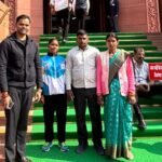 SP MP Pushpendra Saroj Felicitates National Handball Bronze Medallist Anjali Kumari at Parliament House
