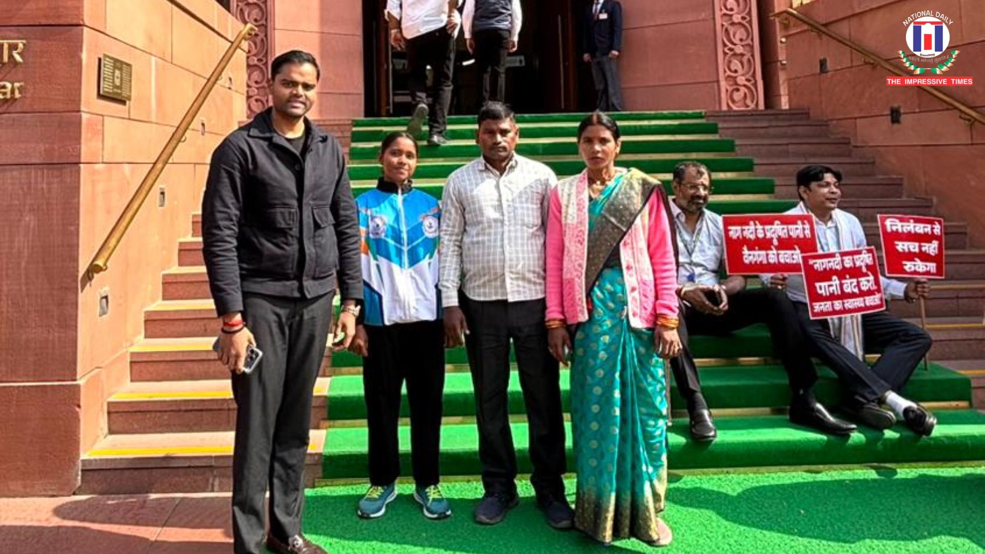 SP MP Pushpendra Saroj Felicitates National Handball Bronze Medallist Anjali Kumari at Parliament House