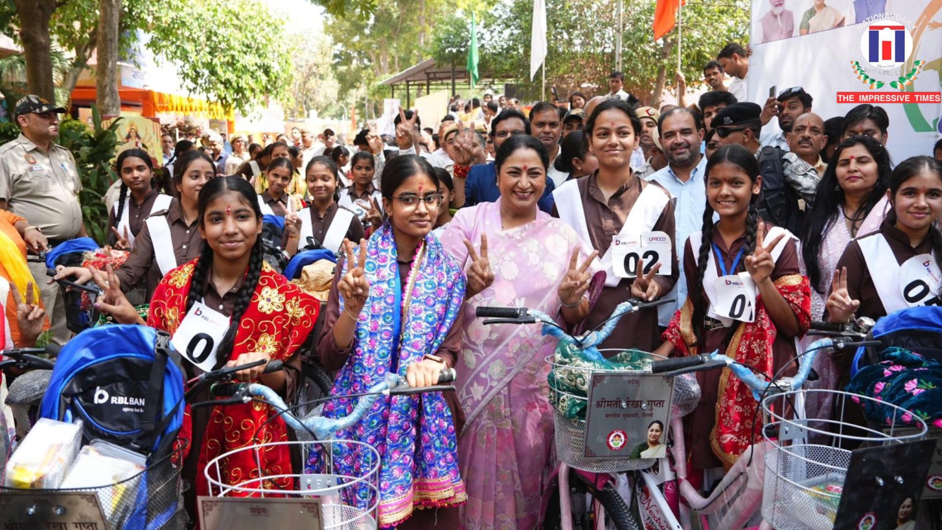 Rekha Gupta Distributes Bicycles to Schoolgirls, Performs Kanya Pujan