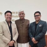 Director of Alpha Abhirashi Group Ashish Jain along with his nephew Aryan Jain meets Union Minister Gajendra Singh Shekhawat