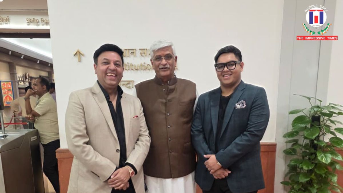 Director of Alpha Abhirashi Group Ashish Jain along with his nephew Aryan Jain meets Union Minister Gajendra Singh Shekhawat