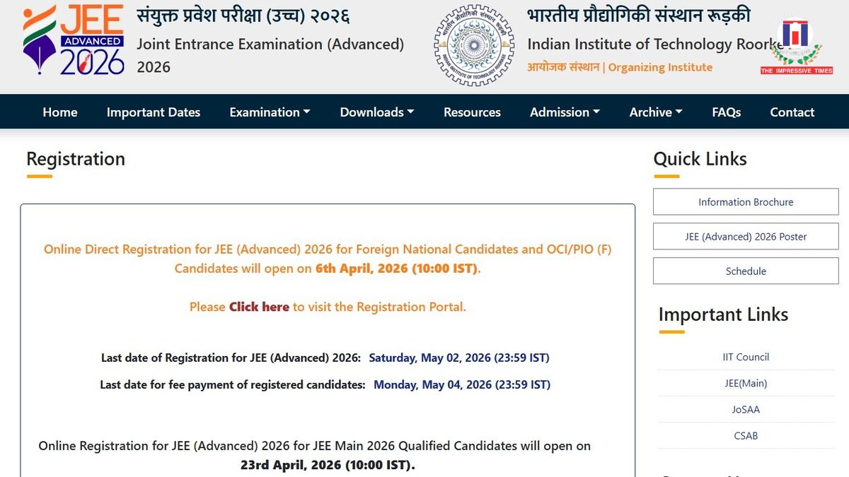 JEE Advanced 2026 Registration to Begin Tomorrow on Official Portal