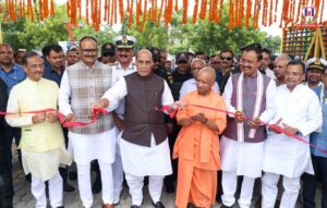 Defence Minister Rajnath Singh, UP CM Yogi Adityanath Inaugurate Nausena Shaurya Vatika in Lucknow