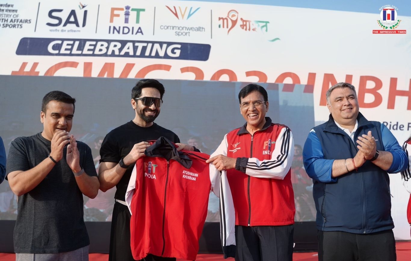 Union Minister Mansukh Mandaviya, Actor Ayushmann Khurrana Lead 75th Fit India Sundays on Cycle Event Ahead of CWG 2030