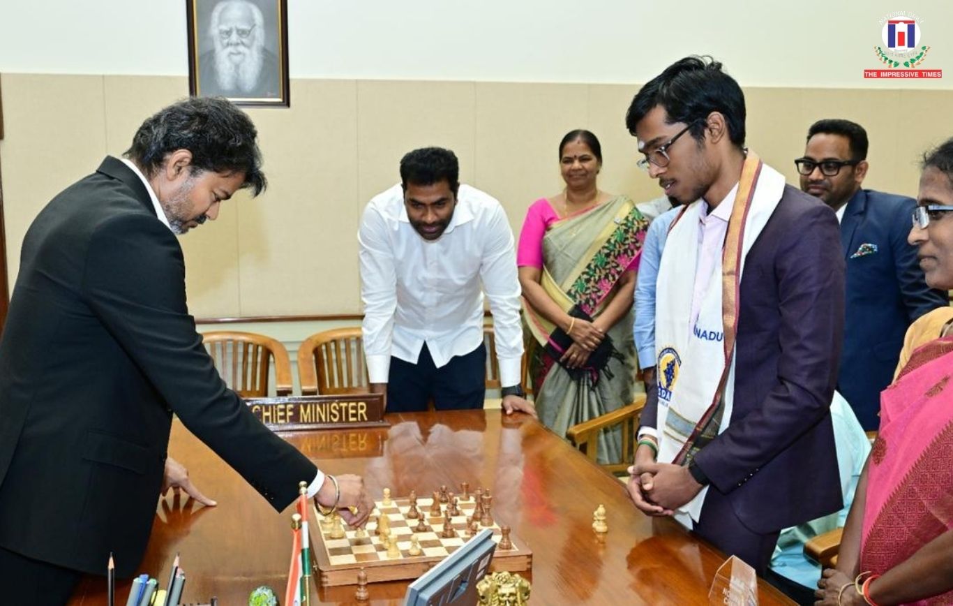 Tamil Nadu CM Vijay Meets Grandmaster Praggnanandhaa, Honours Chess Star with ₹50 Lakh Reward