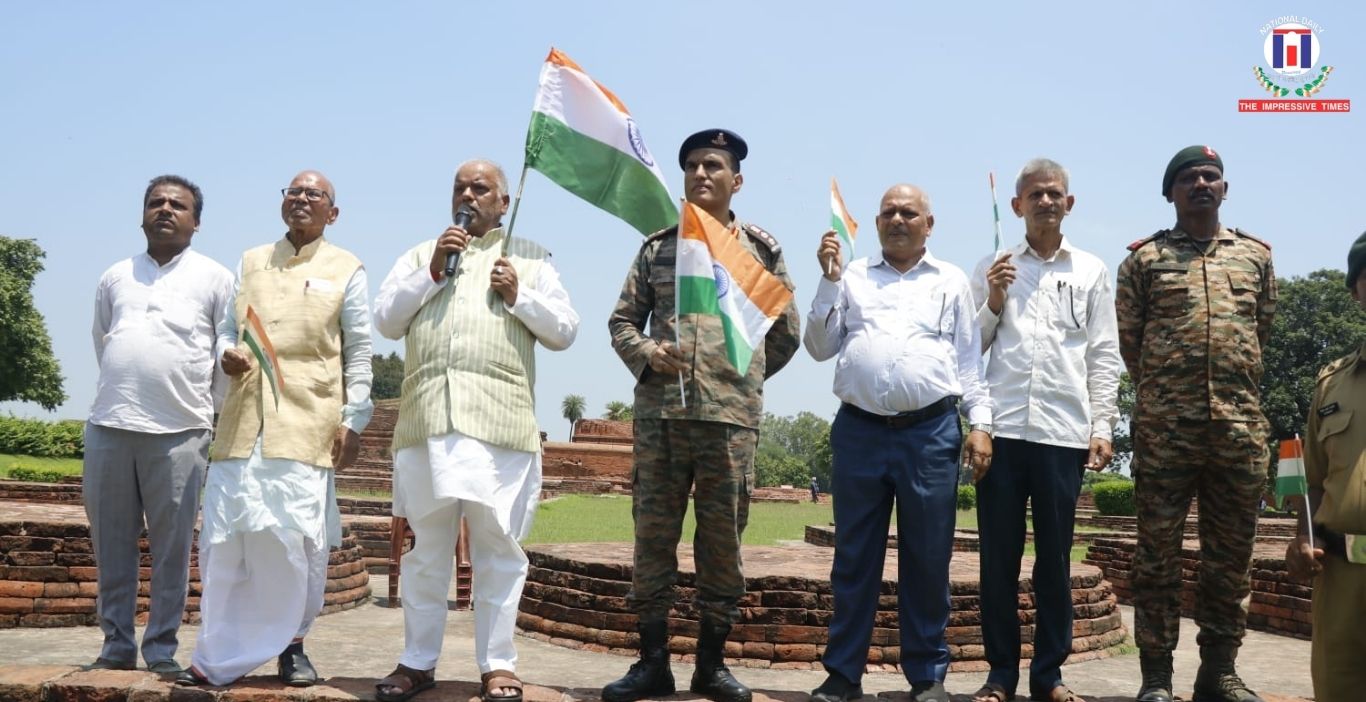 Bihar Minister Shravan Kumar Joins NCC Cadets in ‘Har Ghar Tiranga’ Pledge at Nalanda Heritage Site